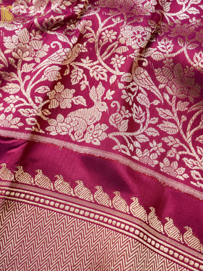 Handloom Banarasi Katan Silk Kadwa Zari Vasket Shikargah Saree