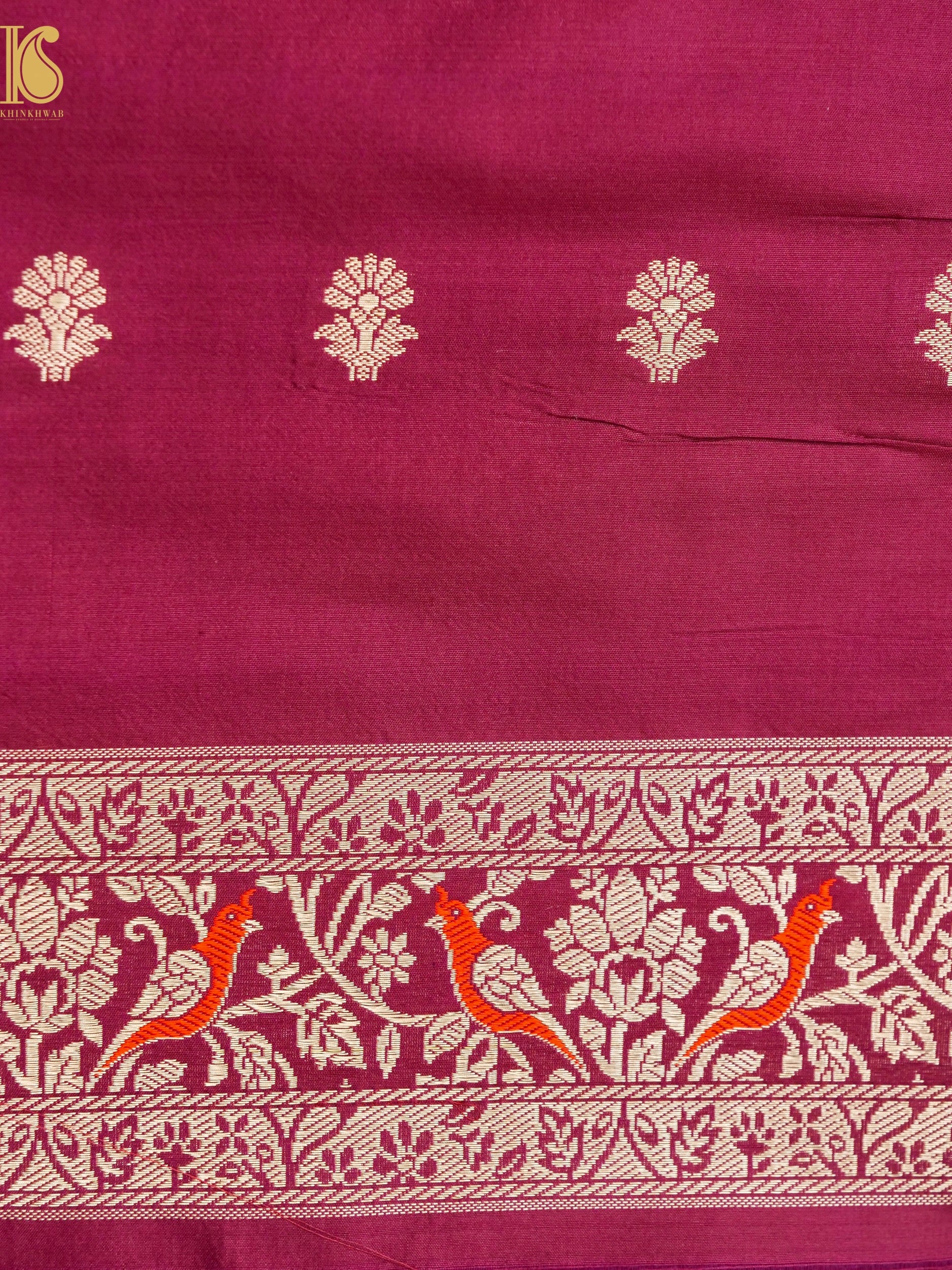 Handloom Banarasi Katan Silk Kadwa Zari Vasket Shikargah Saree