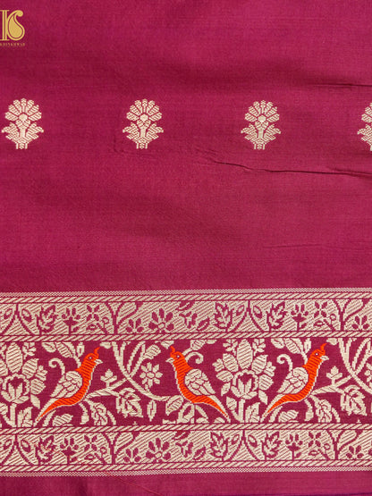 Handloom Banarasi Katan Silk Kadwa Zari Vasket Shikargah Saree