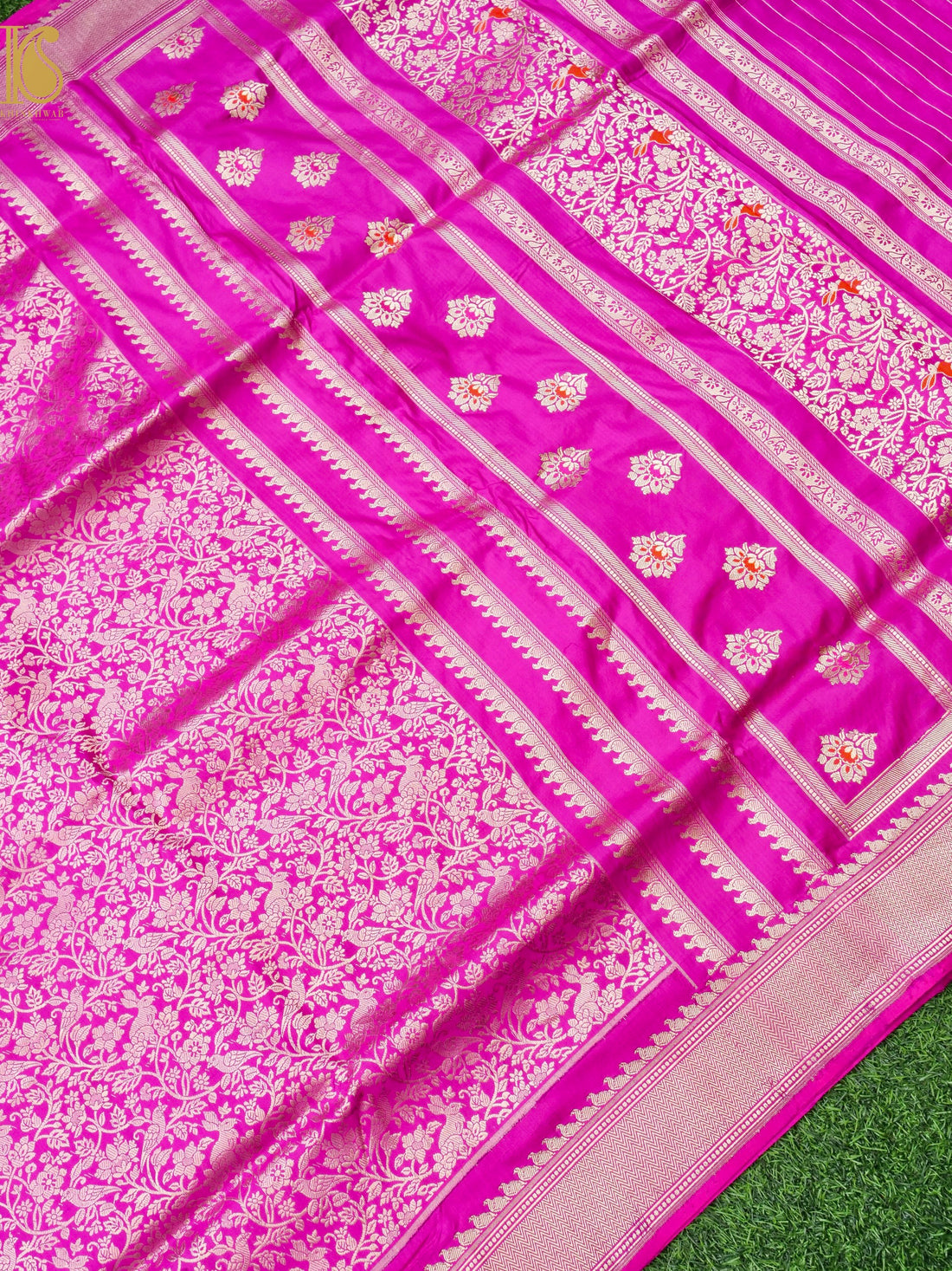 Handloom Banarasi Katan Silk Kadwa Zari Vasket Shikargah Saree