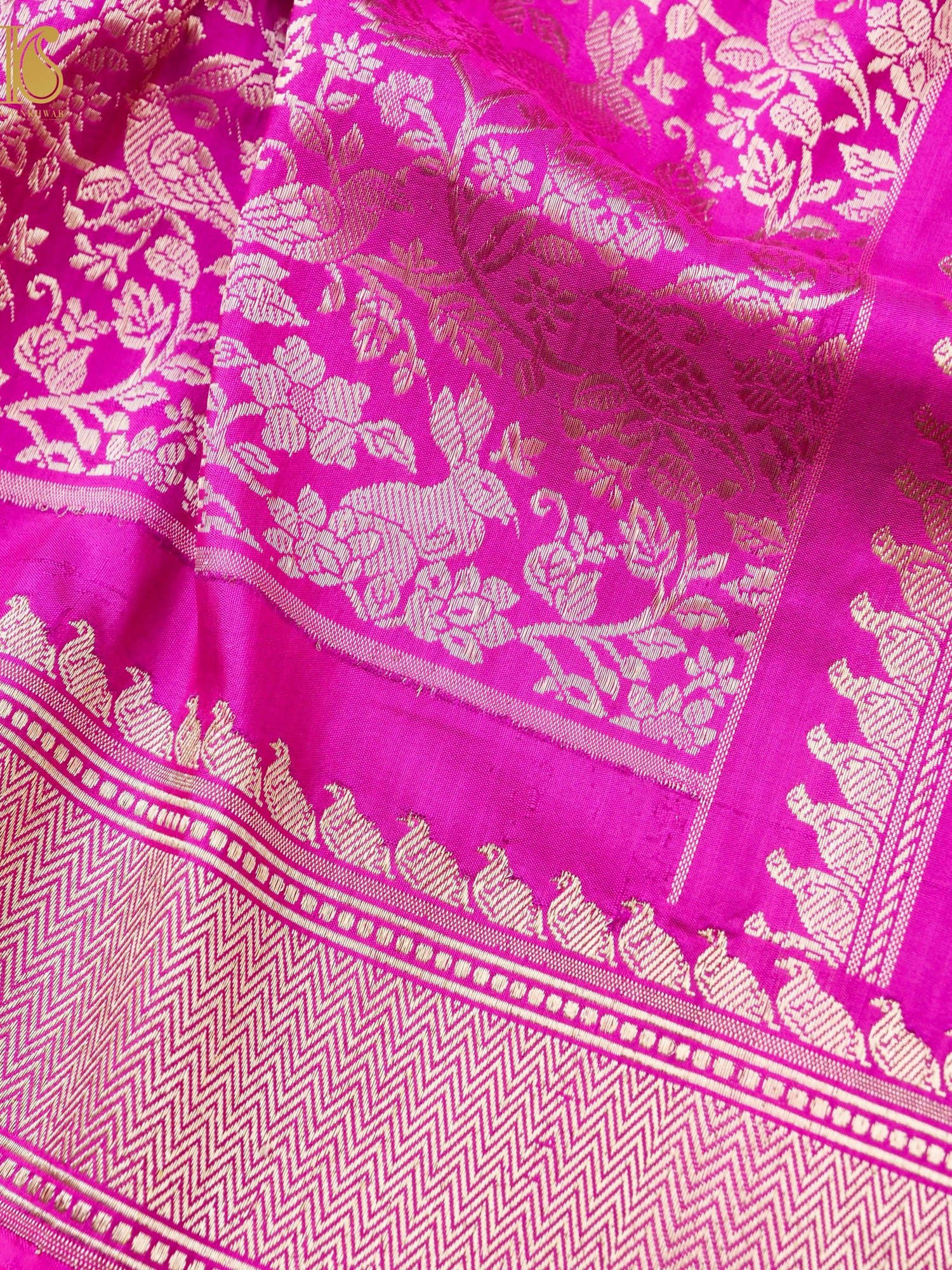 Handloom Banarasi Katan Silk Kadwa Zari Vasket Shikargah Saree