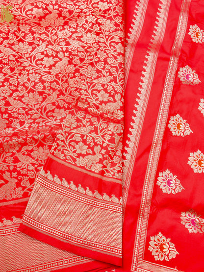 Handloom Banarasi Katan Silk Kadwa Zari Vasket Shikargah Saree