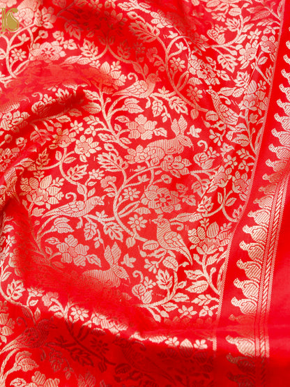 Handloom Banarasi Katan Silk Kadwa Zari Vasket Shikargah Saree