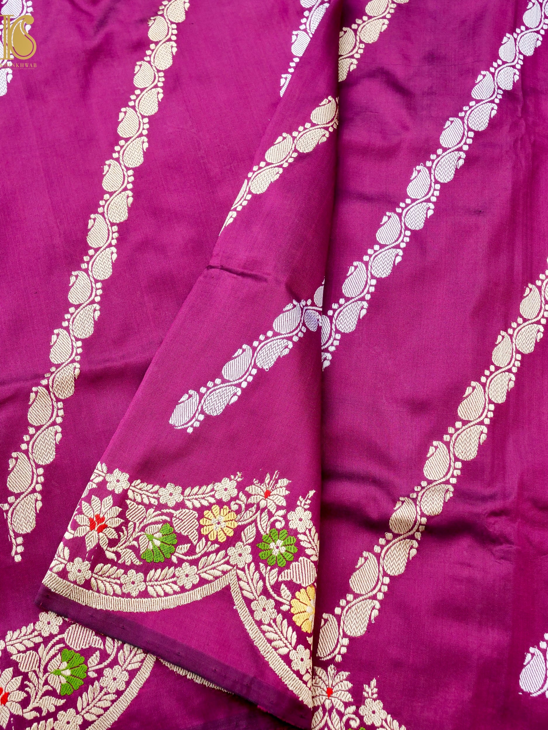 Banarasi Handloom Pure Katan Silk Kadwa Scallop Saree