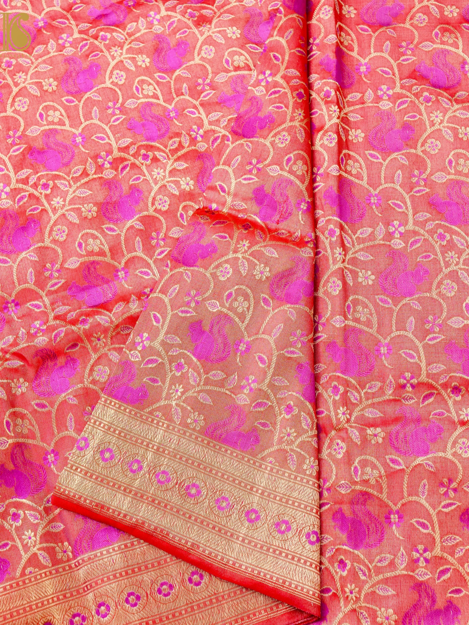 Handwoven Pure Sateen Silk Kadwa Squirrel Banarasi Saree