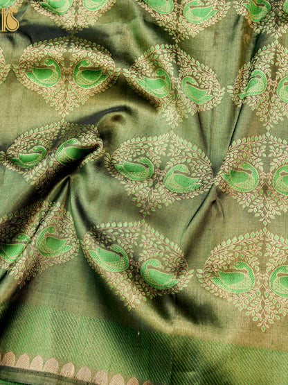 Handloom Banarasi Katan Silk Zari Vasket Duck Saree