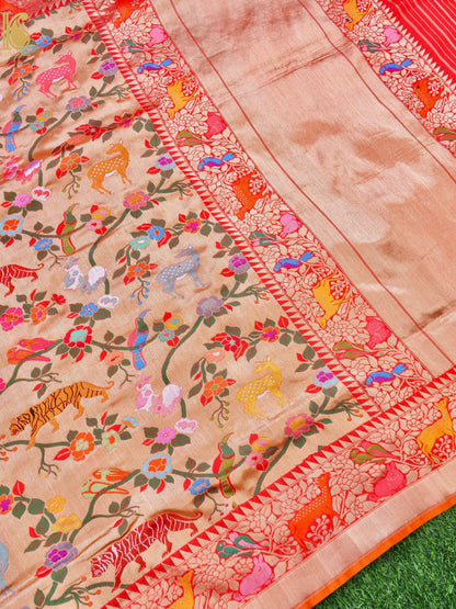 Handwoven Banarasi Katan Silk Kadwa Shikargah Saree