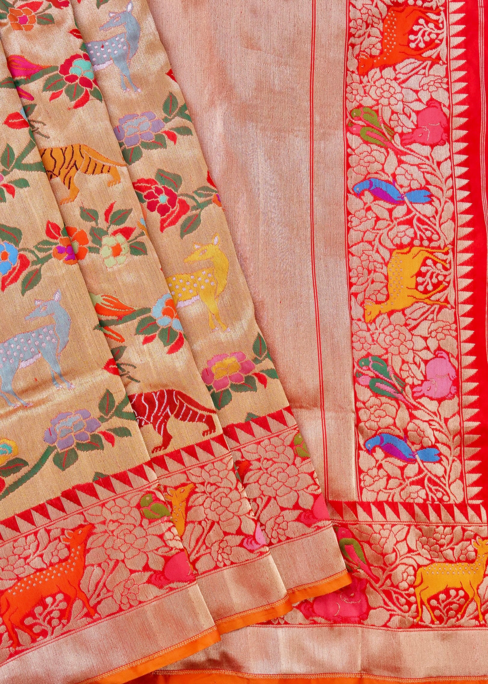 Handwoven Banarasi Katan Silk Kadwa Shikargah Saree