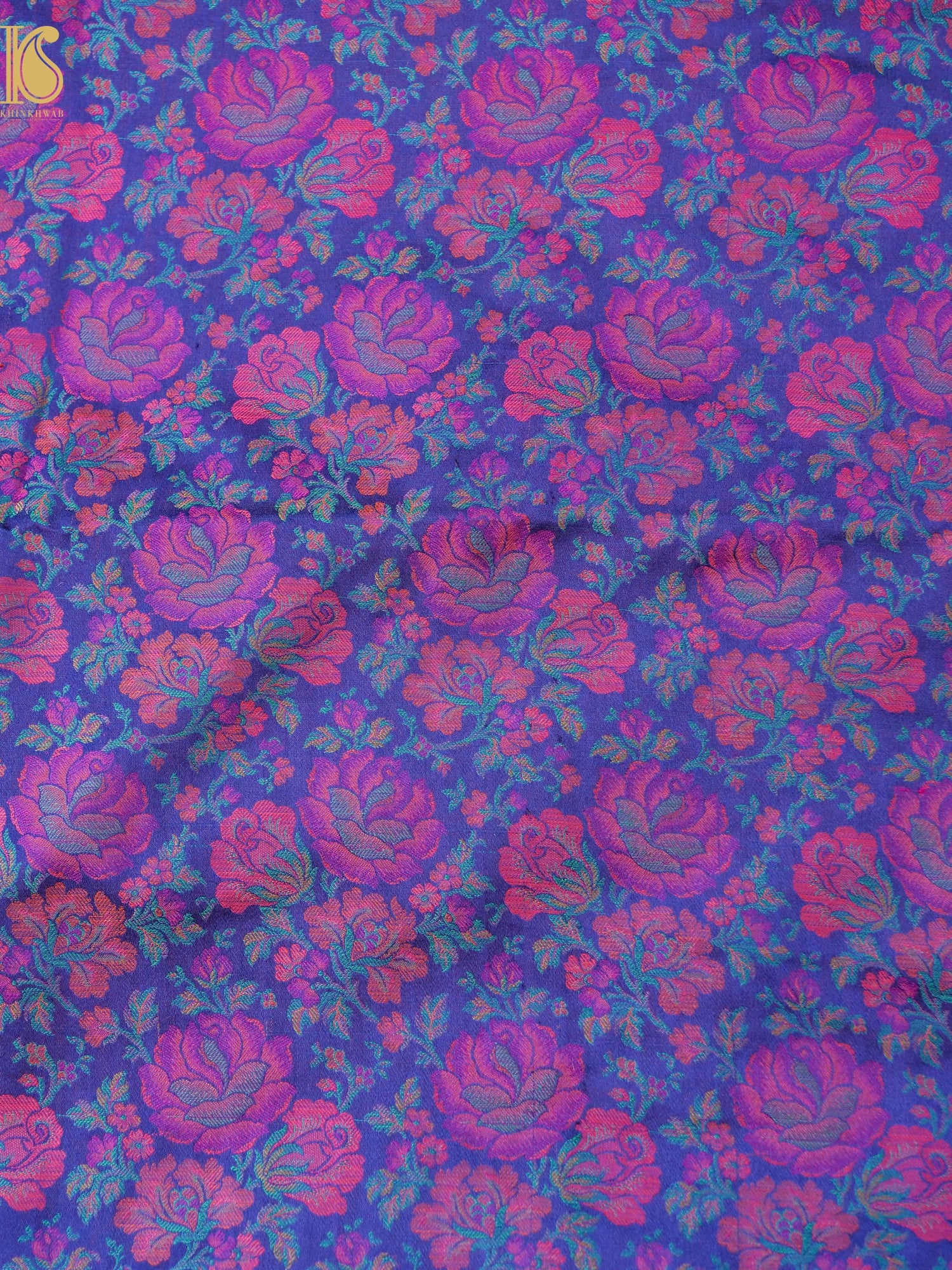 Handloom Banarasi Tanchoi Silk Rose Fabric