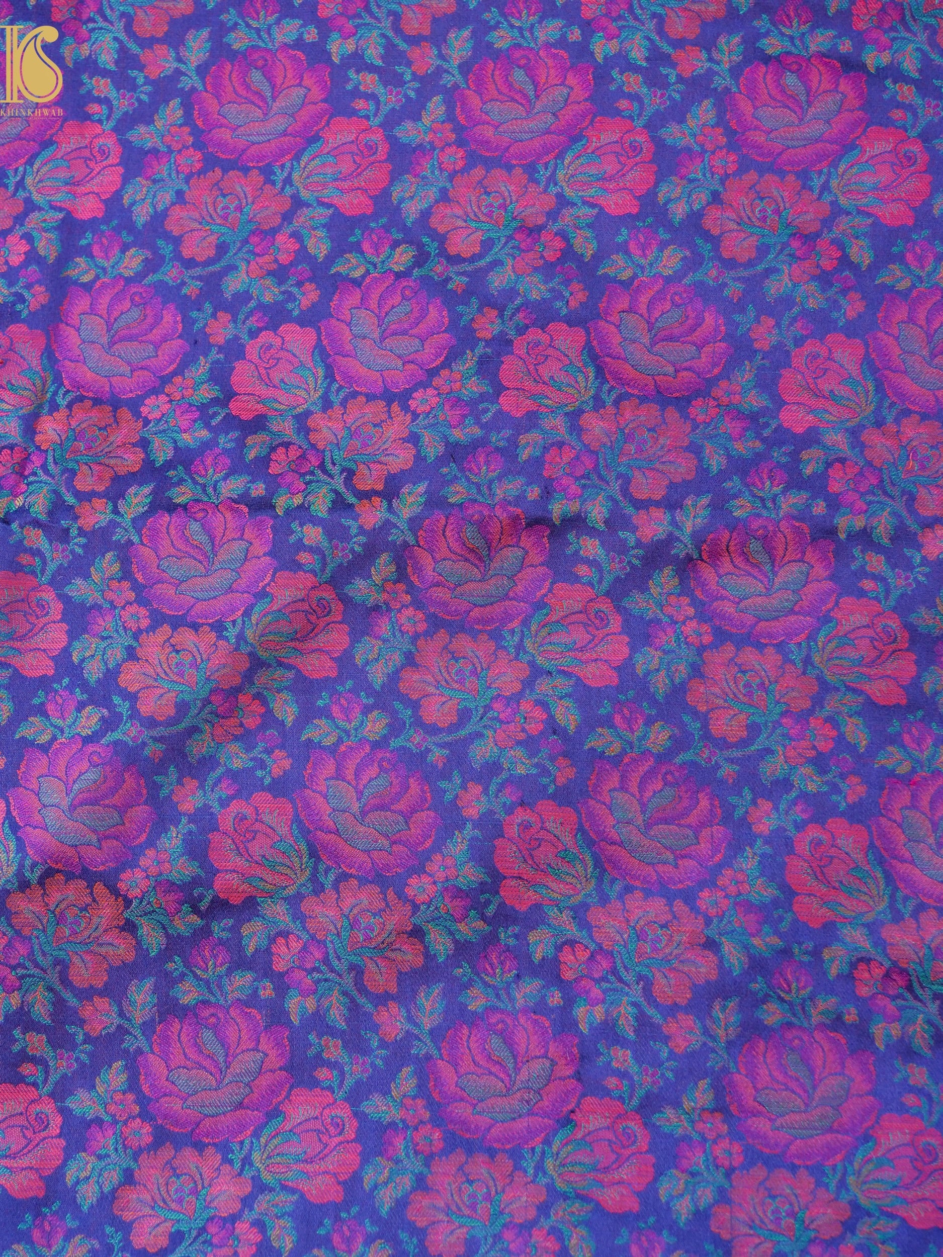 Handloom Banarasi Tanchoi Silk Rose Fabric