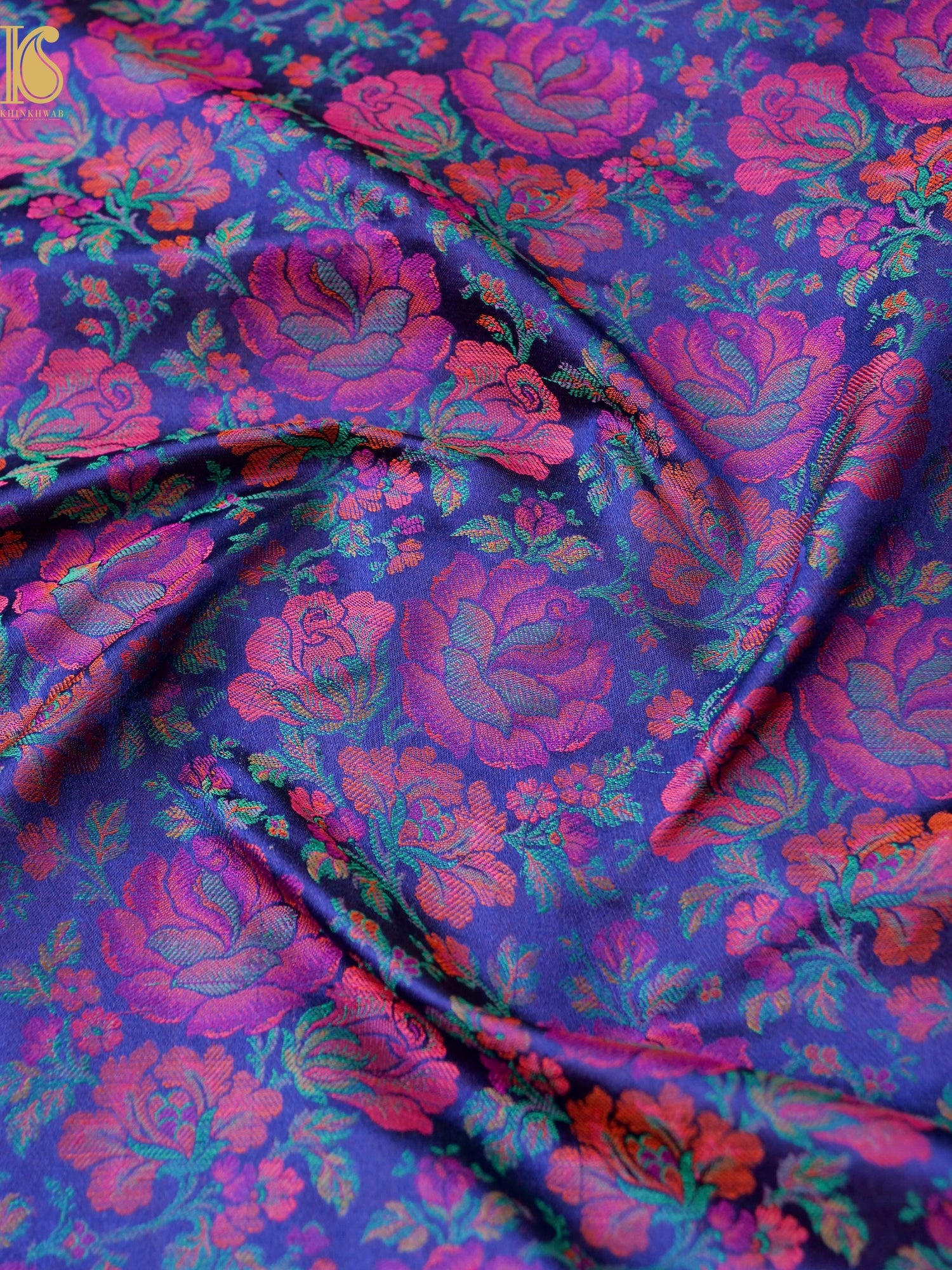 Handloom Banarasi Tanchoi Silk Rose Fabric