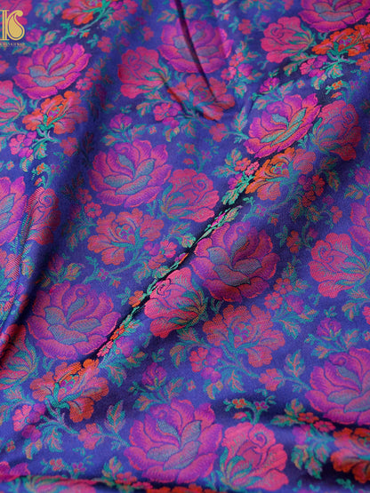 Handloom Banarasi Tanchoi Silk Rose Fabric