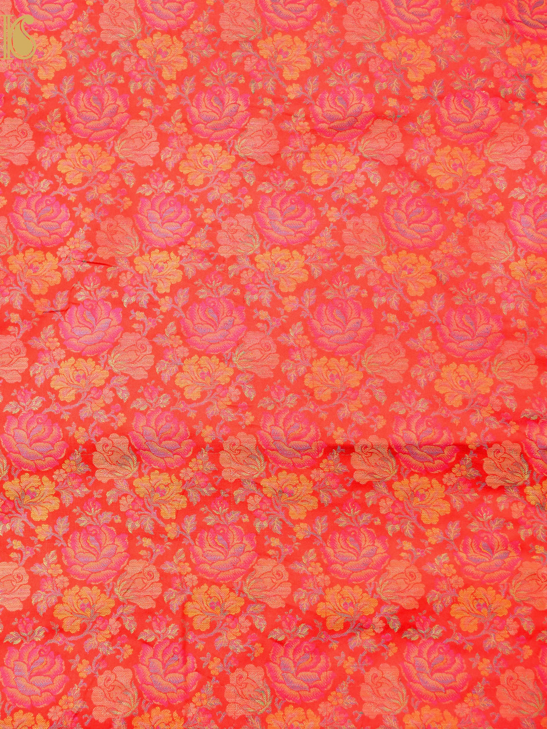 Handloom Banarasi Tanchoi Silk Rose Fabric