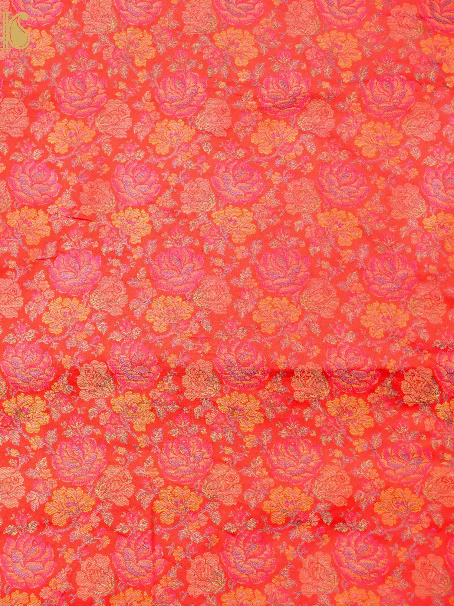 Handloom Banarasi Tanchoi Silk Rose Fabric