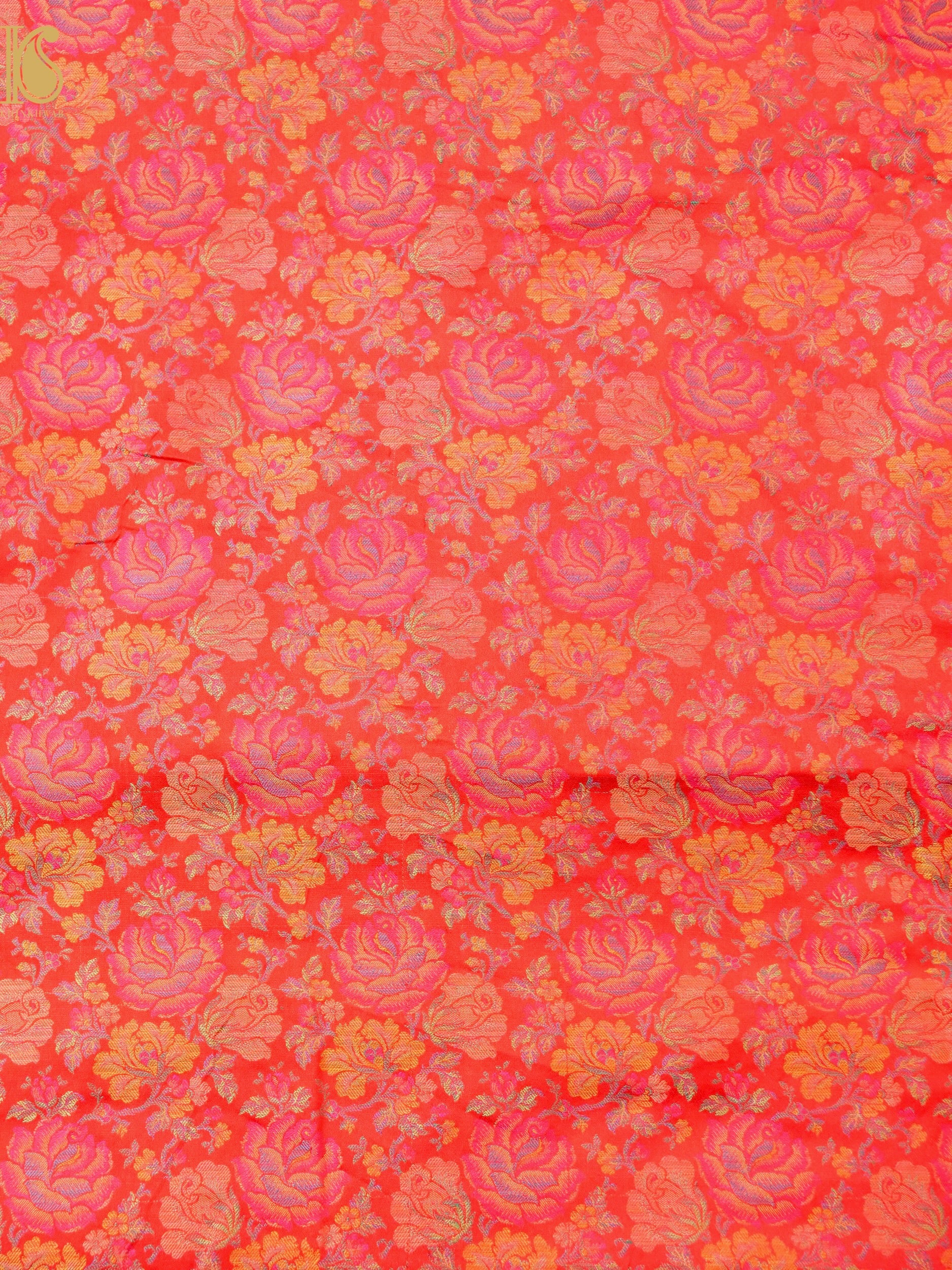 Handloom Banarasi Tanchoi Silk Rose Fabric