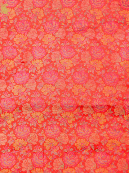 Handloom Banarasi Tanchoi Silk Rose Fabric