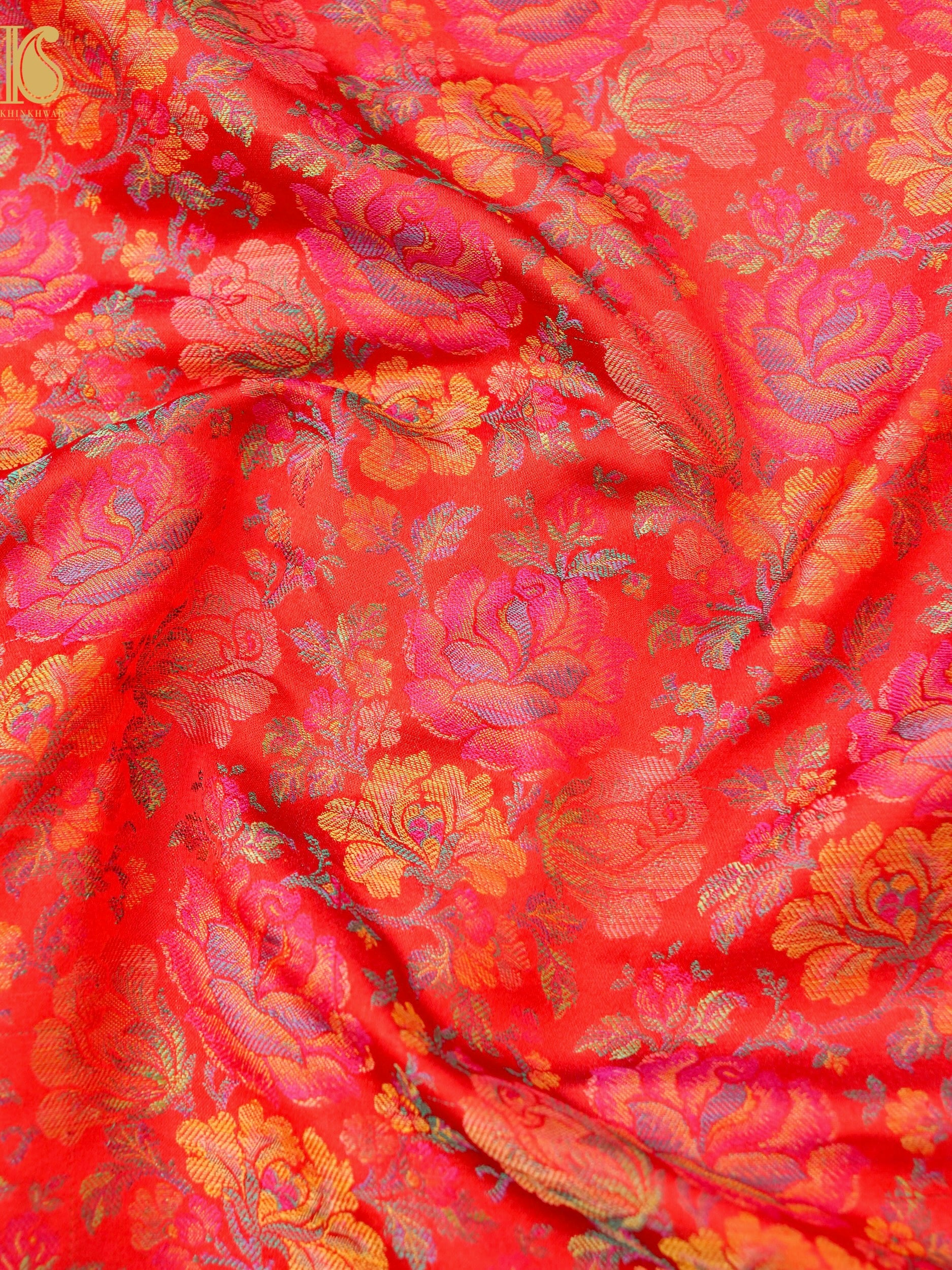 Handloom Banarasi Tanchoi Silk Rose Fabric