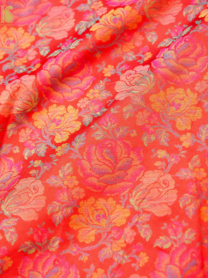 Handloom Banarasi Tanchoi Silk Rose Fabric