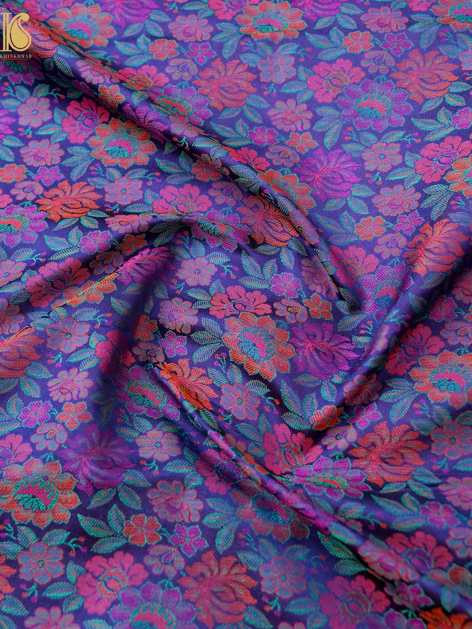 Handloom Banarasi Tanchoi Silk Peonies Fabric