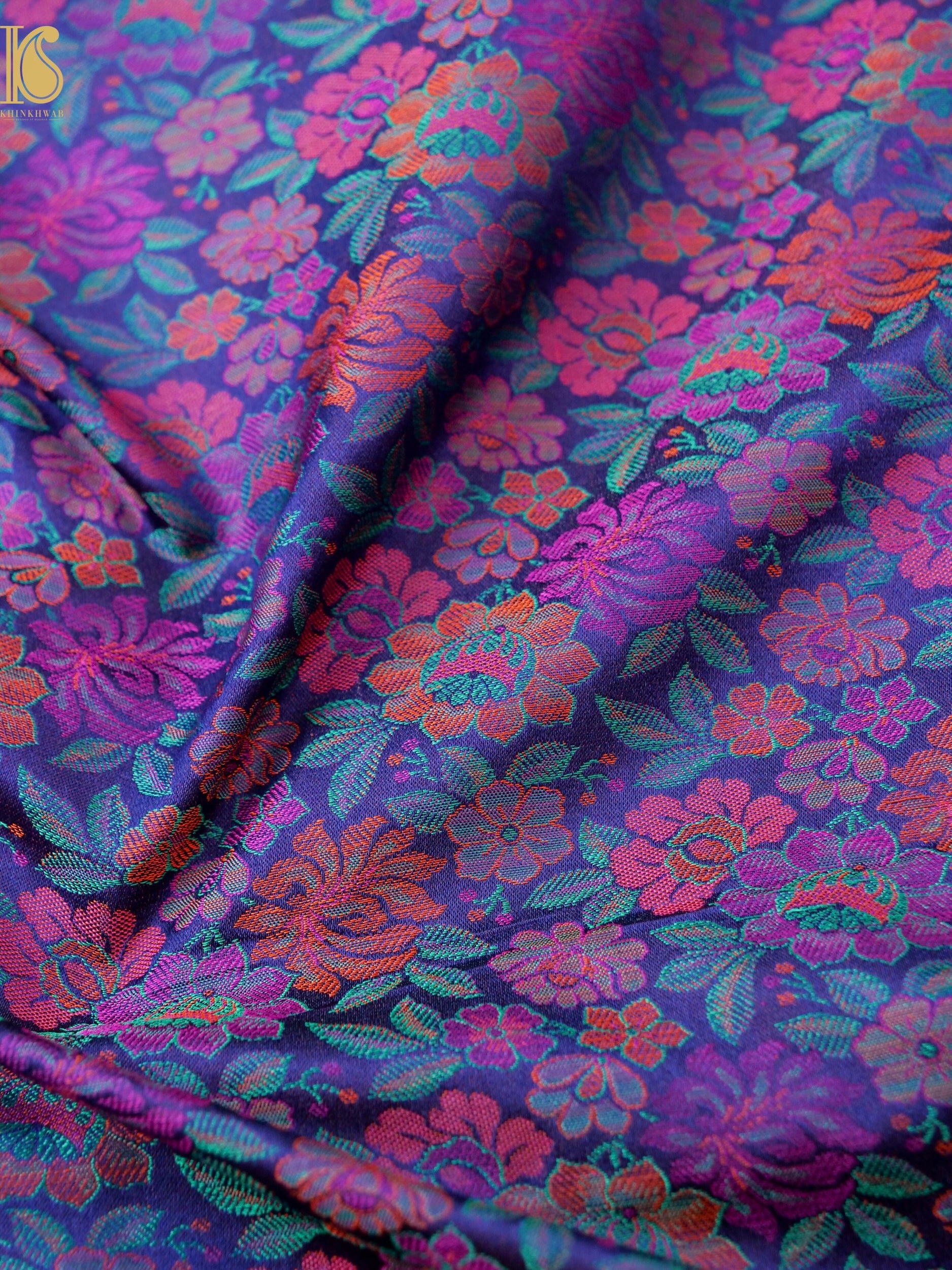 Handloom Banarasi Tanchoi Silk Peonies Fabric