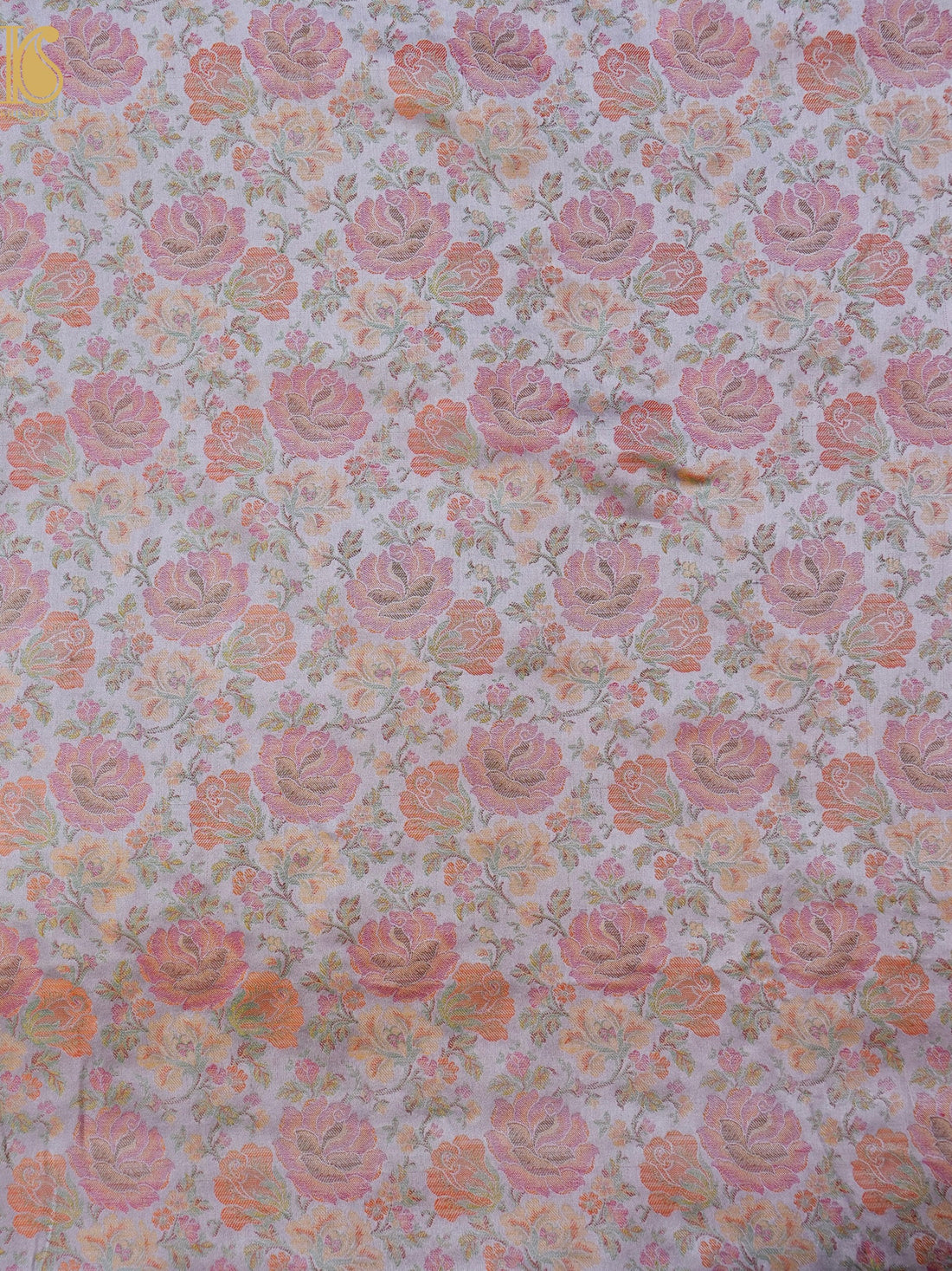 Handloom Banarasi Tanchoi Silk Rose Fabric