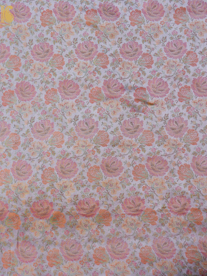 Handloom Banarasi Tanchoi Silk Rose Fabric