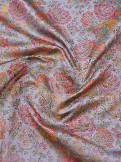 Handloom Banarasi Tanchoi Silk Rose Fabric