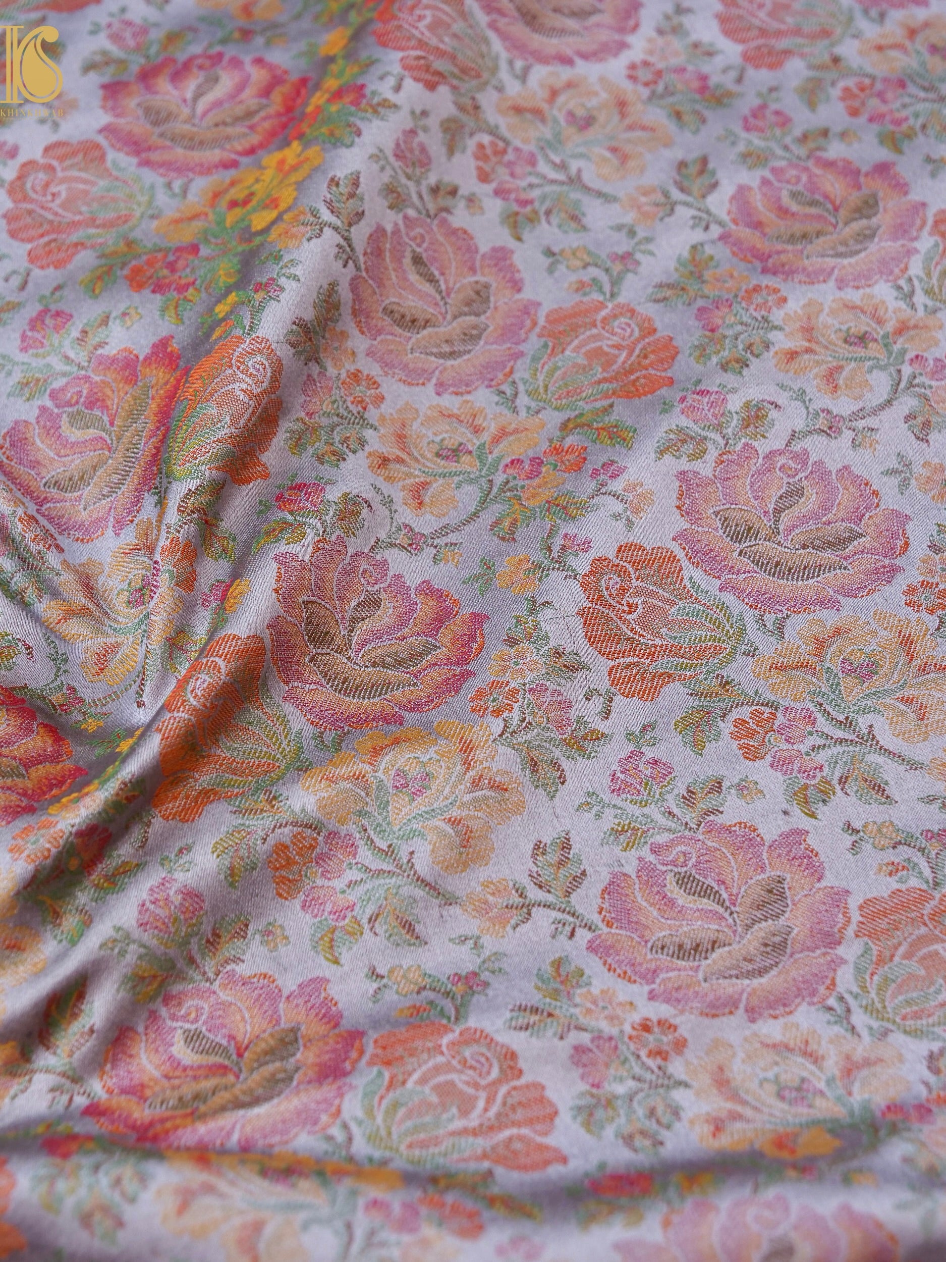 Handloom Banarasi Tanchoi Silk Rose Fabric