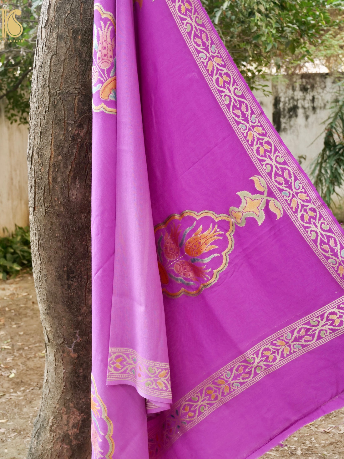 Handwoven Banarasi Moonga Silk Turkish Dupatta with Hand Brush