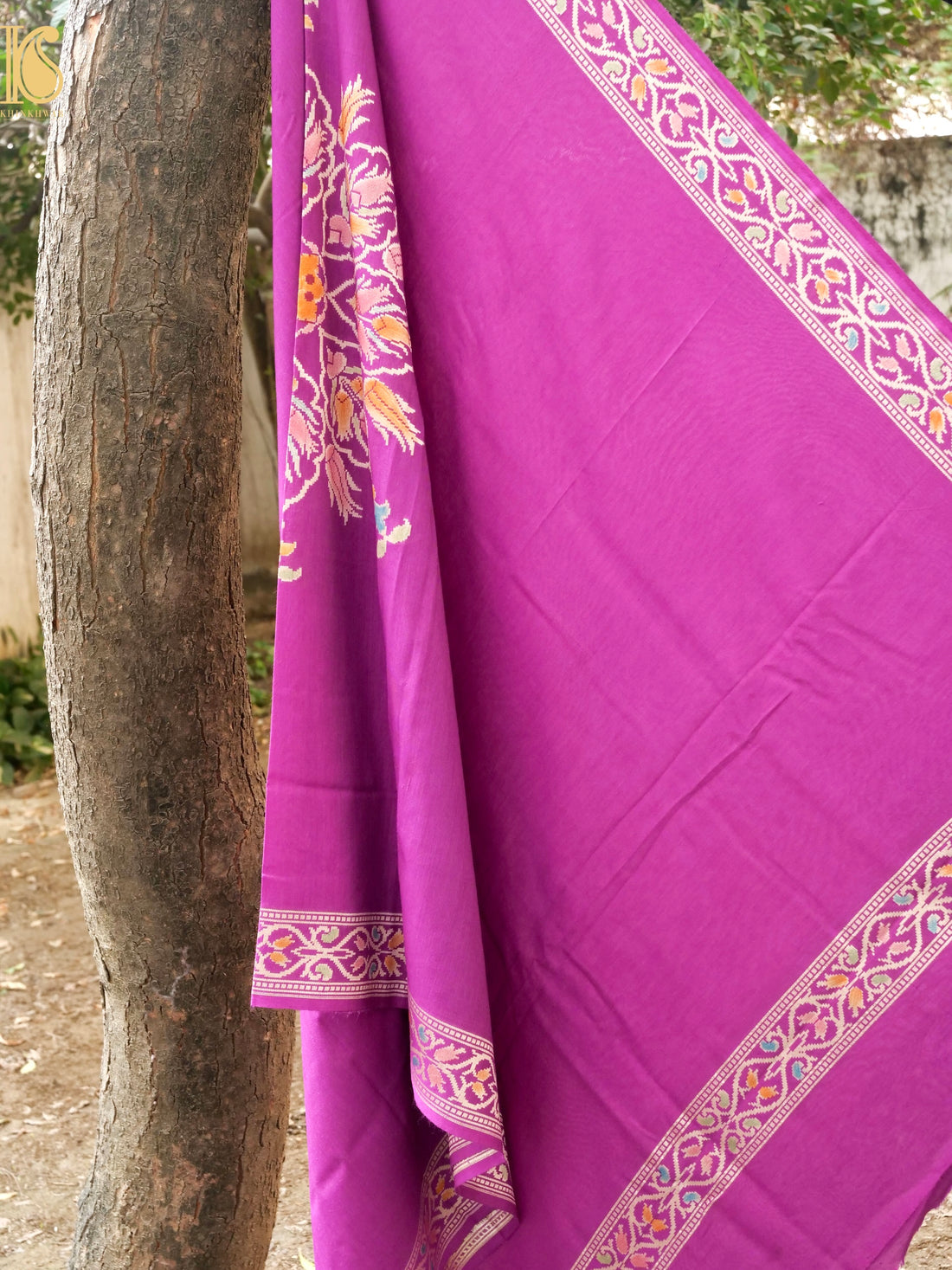 Handwoven Banarasi Moonga Silk Turkish Dupatta with Hand Brush