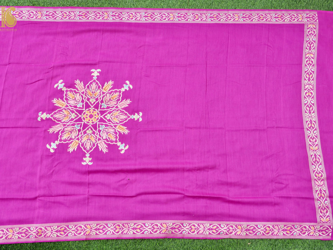 Handwoven Banarasi Moonga Silk Turkish Dupatta with Hand Brush