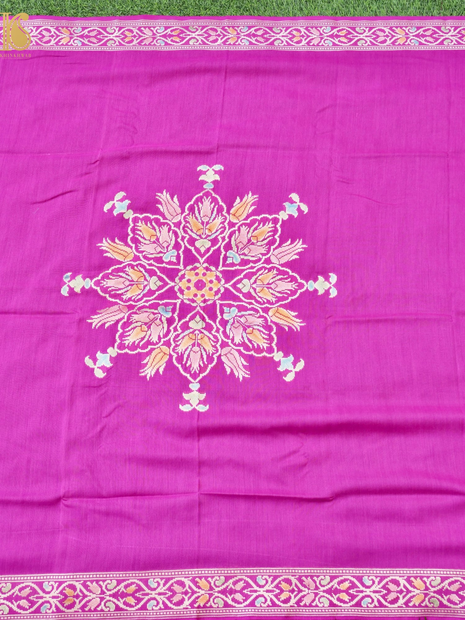 Handwoven Banarasi Moonga Silk Turkish Dupatta with Hand Brush