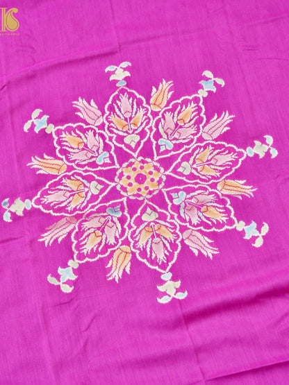 Handwoven Banarasi Moonga Silk Turkish Dupatta with Hand Brush