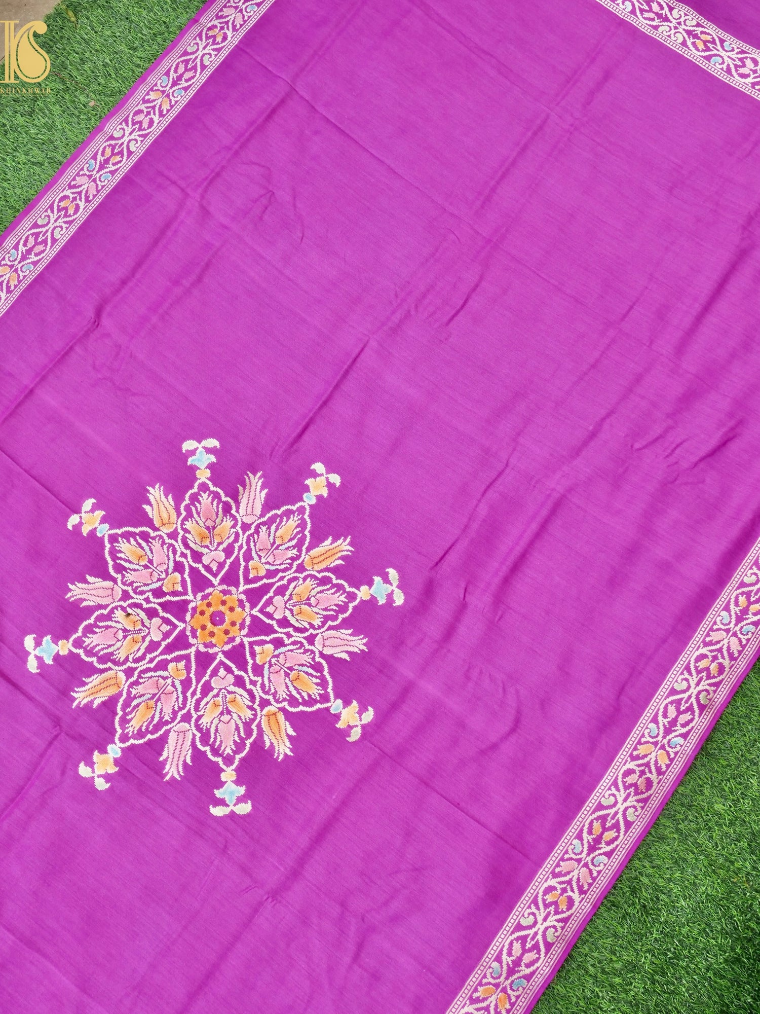 Handwoven Banarasi Moonga Silk Turkish Dupatta with Hand Brush