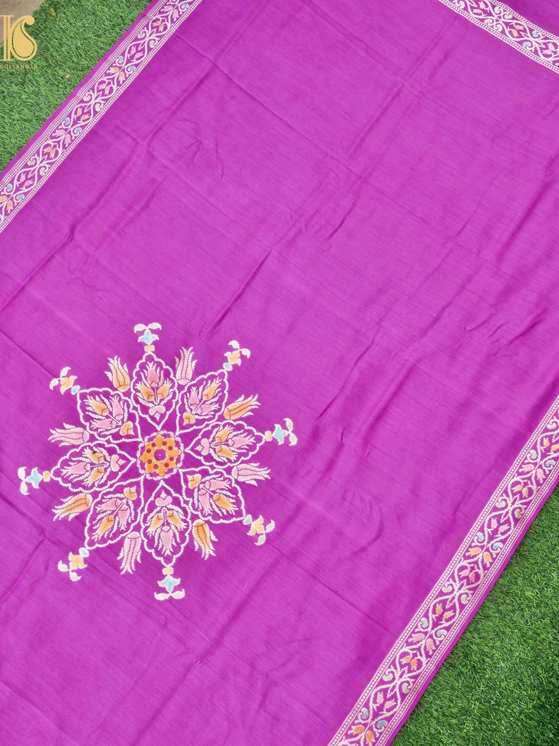 Handwoven Banarasi Moonga Silk Turkish Dupatta with Hand Brush