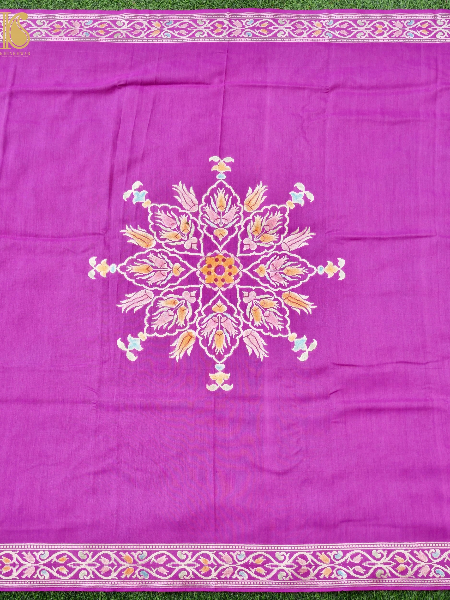 Handwoven Banarasi Moonga Silk Turkish Dupatta with Hand Brush