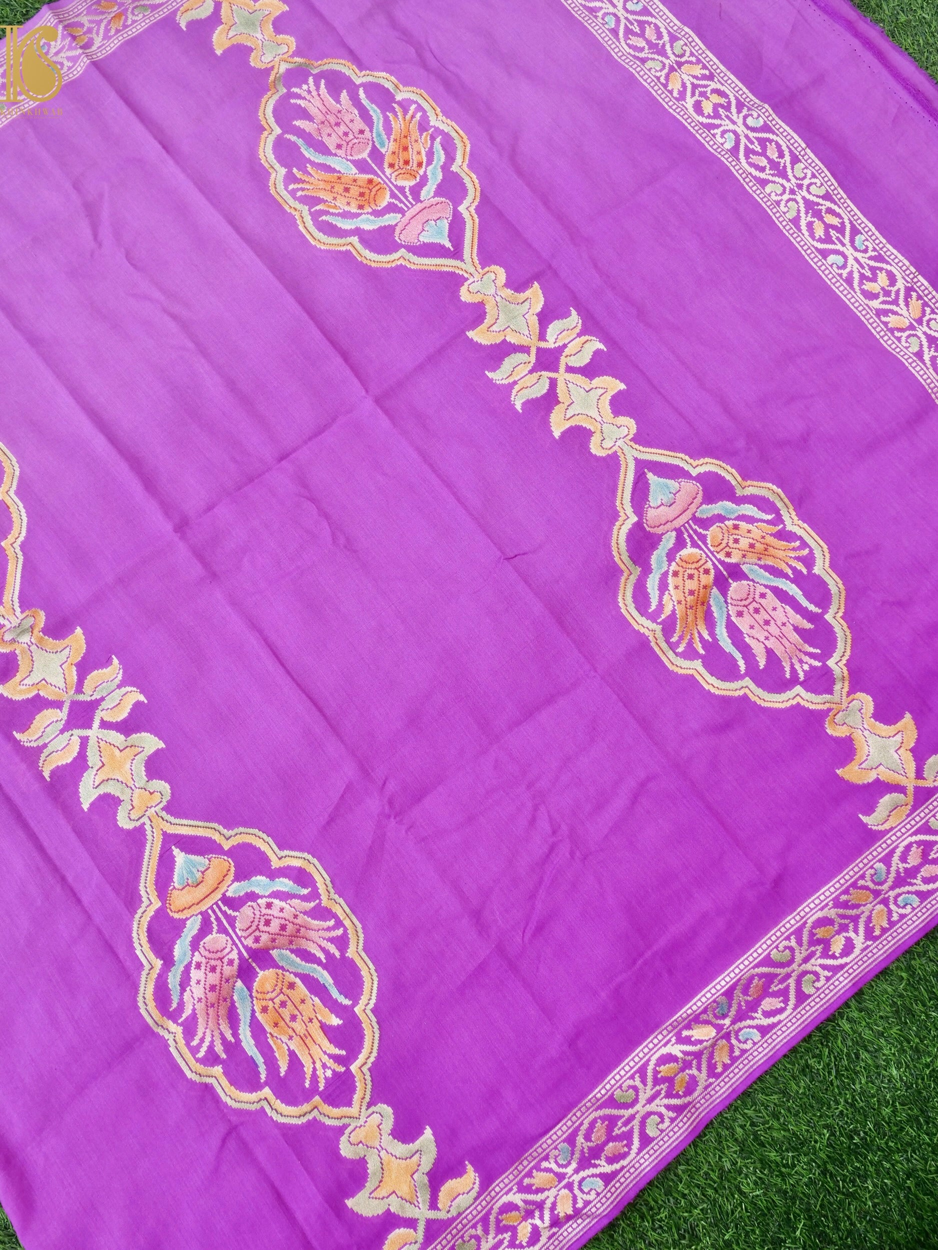 Handwoven Banarasi Moonga Silk Turkish Dupatta with Hand Brush