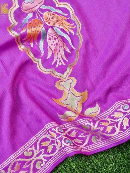 Handwoven Banarasi Moonga Silk Turkish Dupatta with Hand Brush