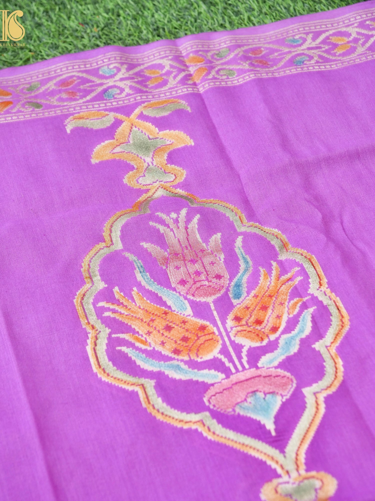 Handwoven Banarasi Moonga Silk Turkish Dupatta with Hand Brush