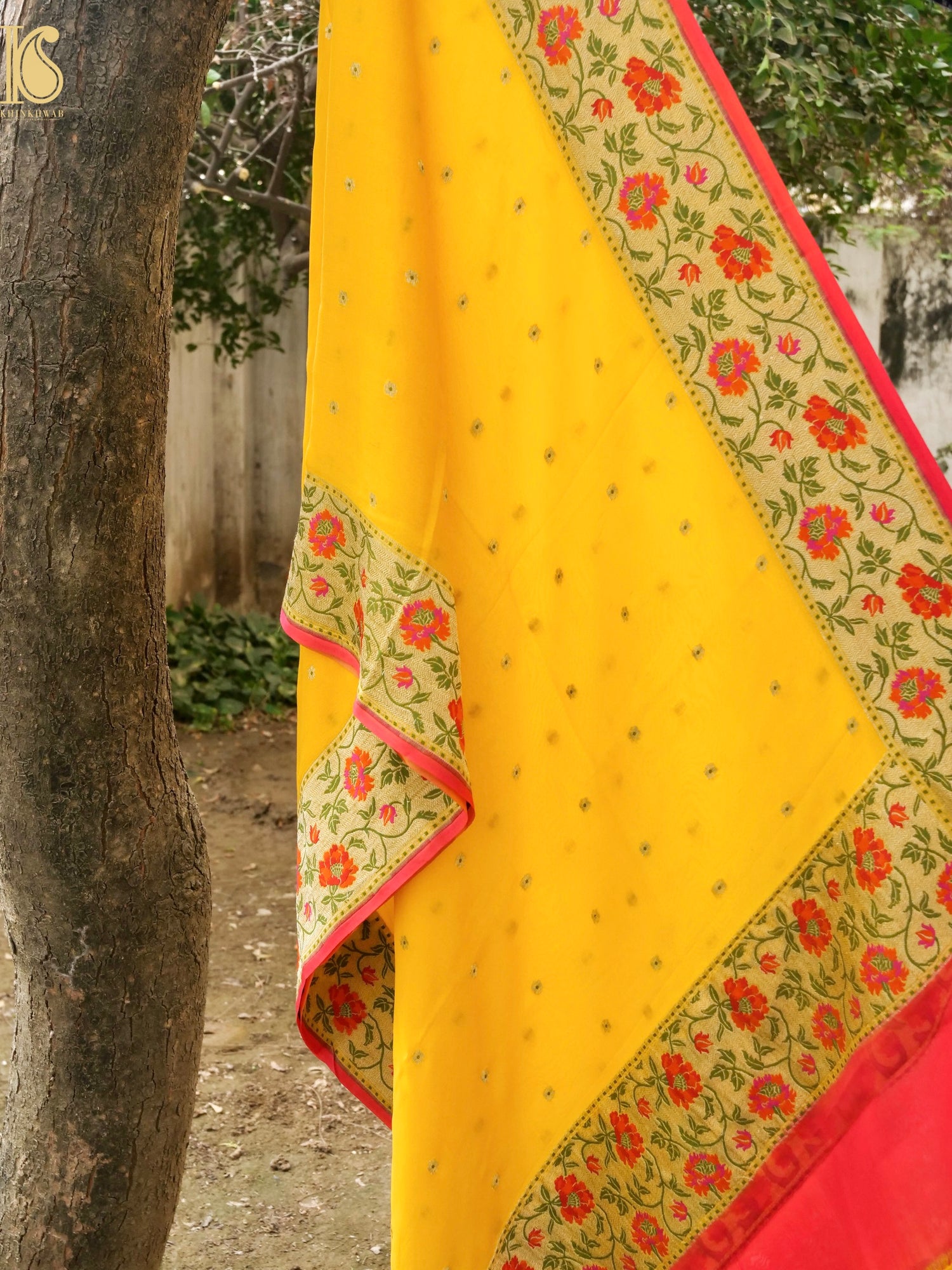 Handwoven Banarasi Georgette Dupatta with Floral Meenakari