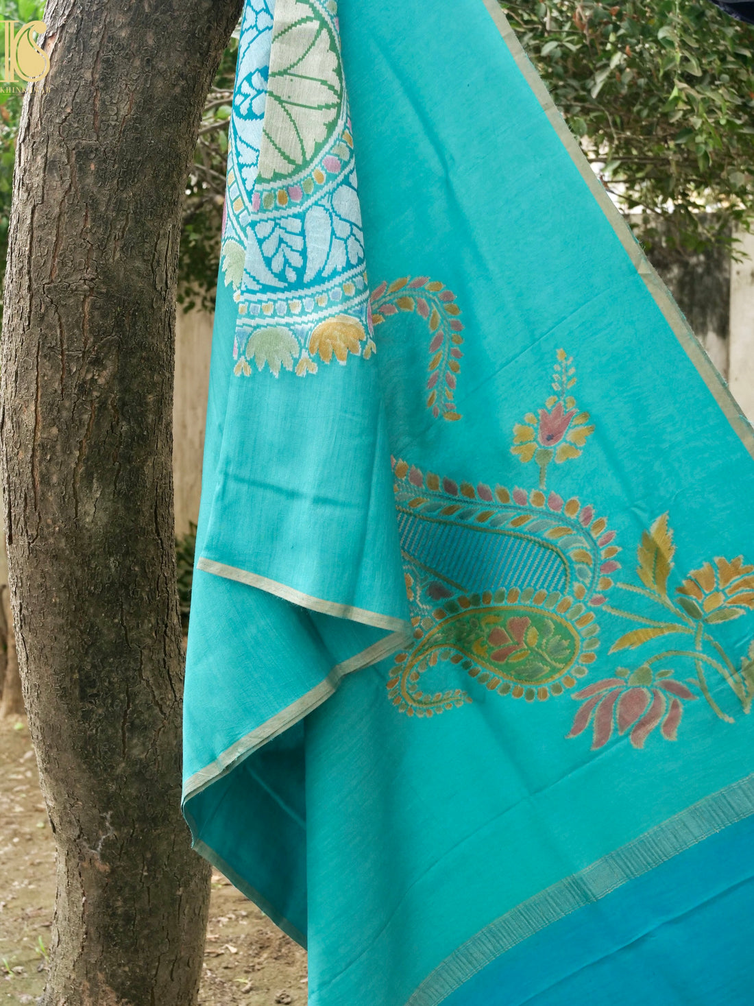 Handwoven Banarasi Moonga Silk Dupatta with Hanbrush