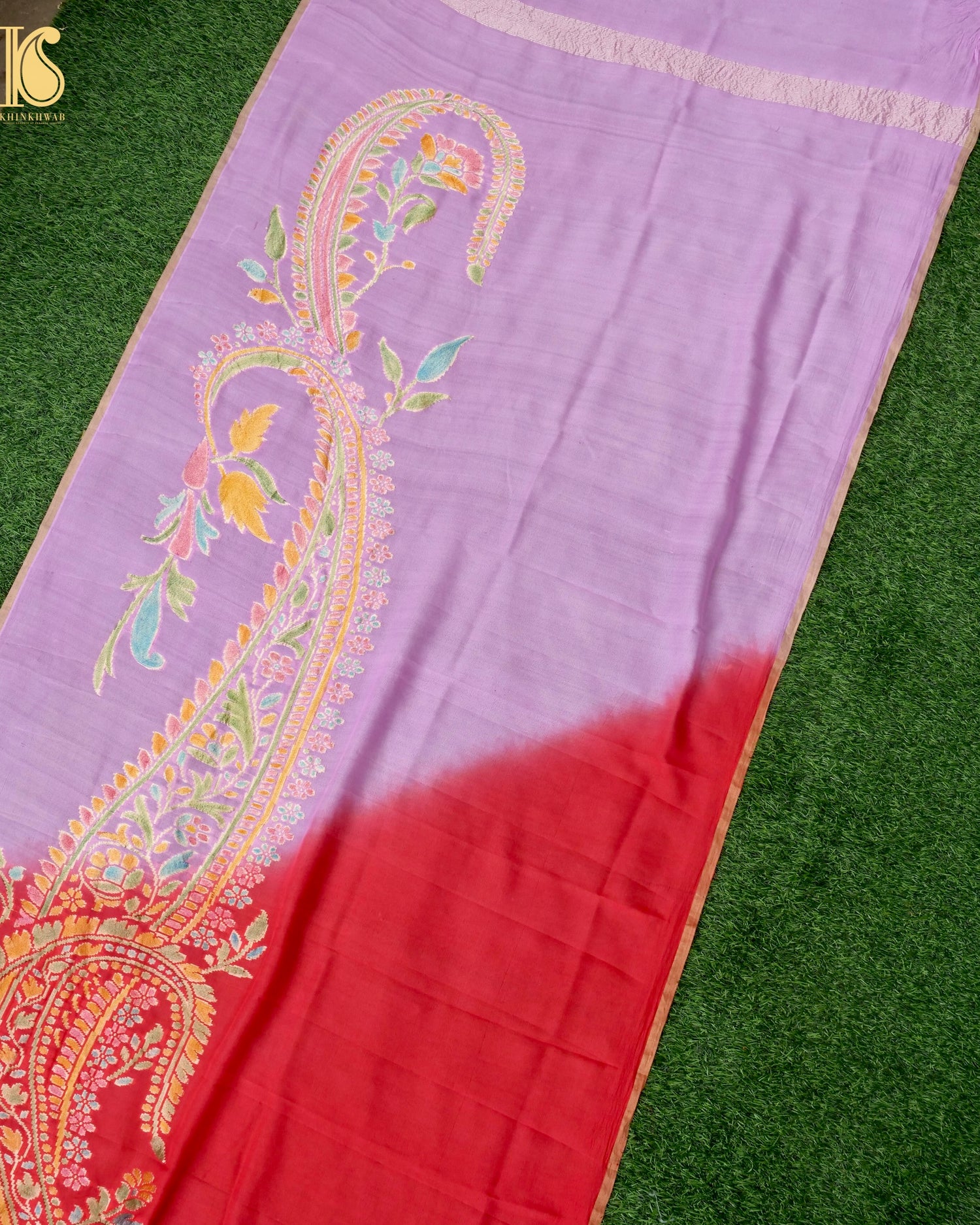 Handwoven Banarasi Georgette Dupatta with Floral Meenakari