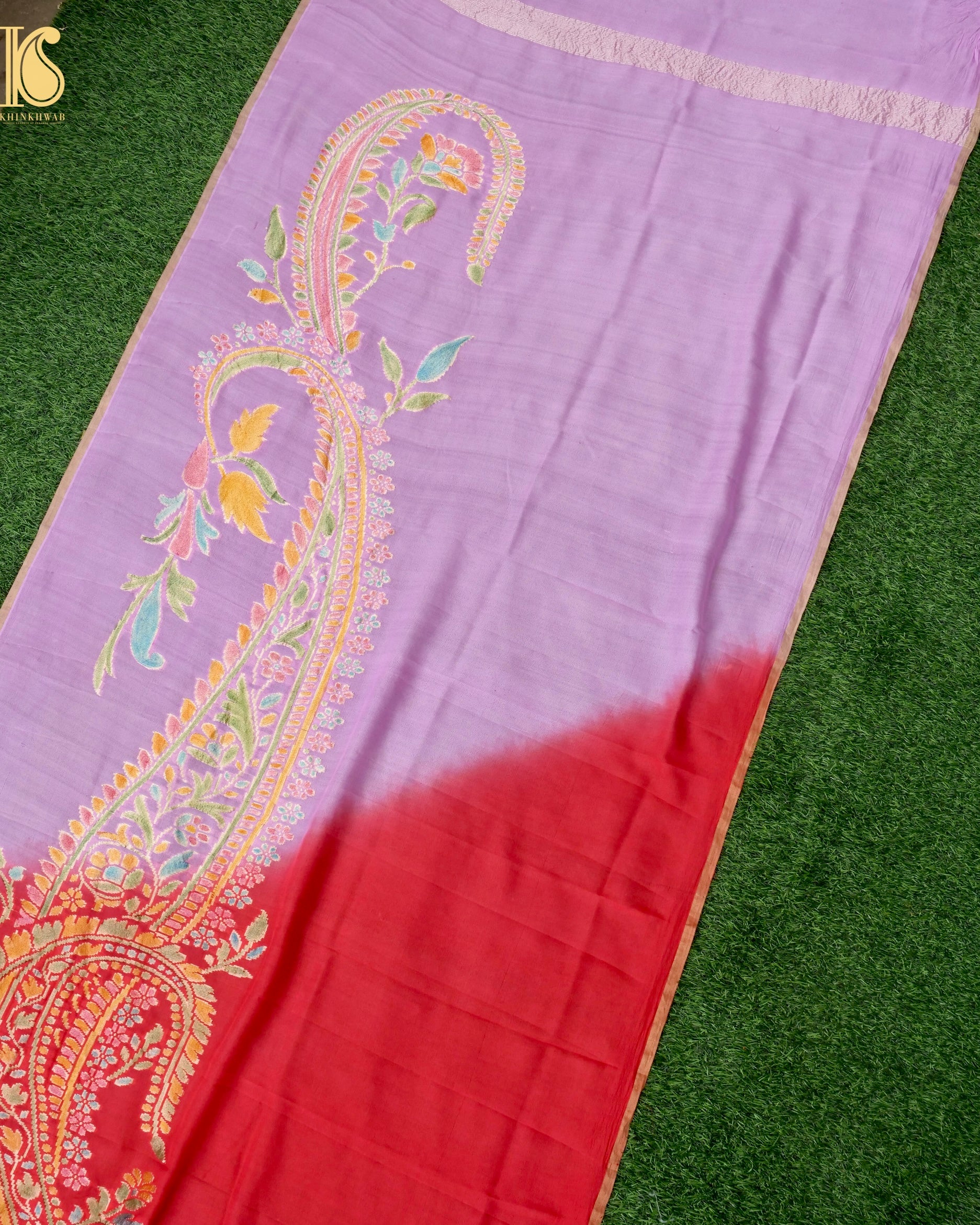 Handwoven Banarasi Georgette Dupatta with Floral Meenakari