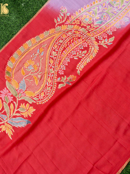 Handwoven Banarasi Georgette Dupatta with Floral Meenakari