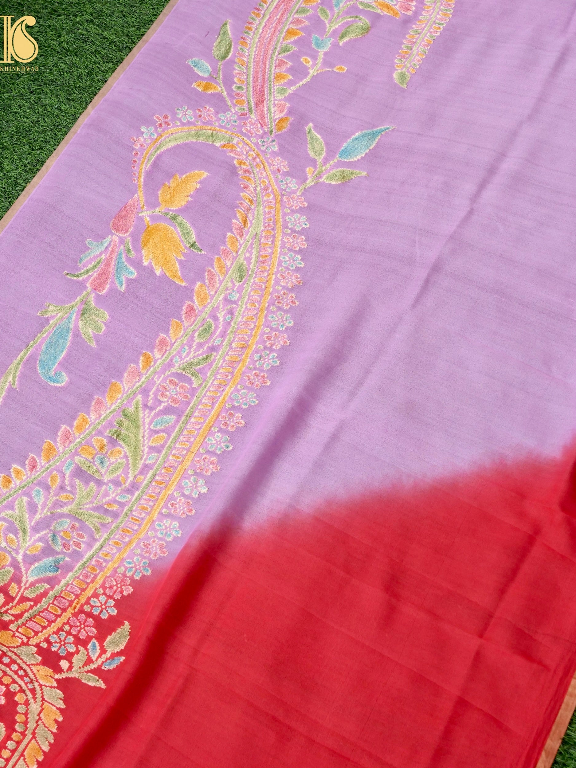 Handwoven Banarasi Georgette Dupatta with Floral Meenakari