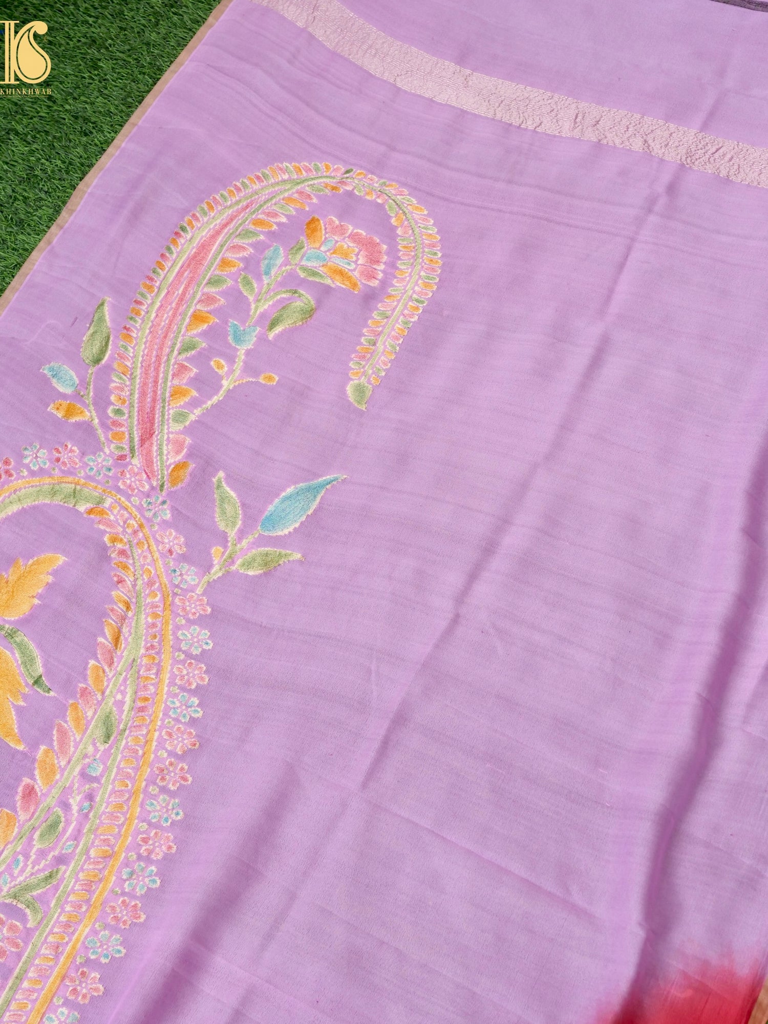 Handwoven Banarasi Georgette Dupatta with Floral Meenakari