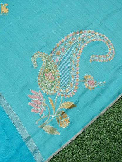 Handwoven Banarasi Moonga Silk Dupatta with Hanbrush