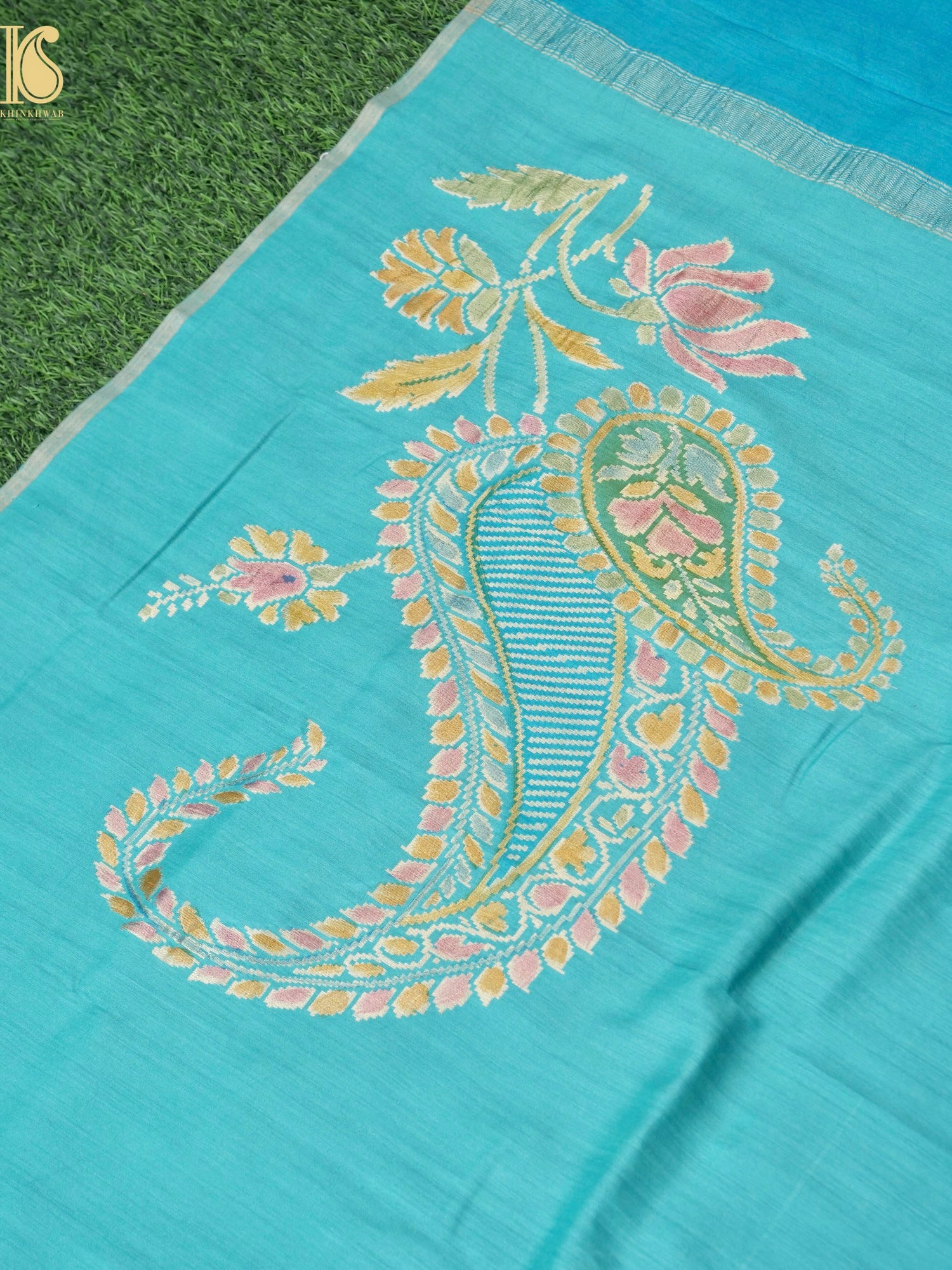 Handwoven Banarasi Moonga Silk Dupatta with Hanbrush