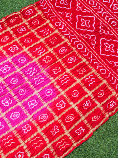 Handwoven Gajji Silk Gharchola Bandhani Saree