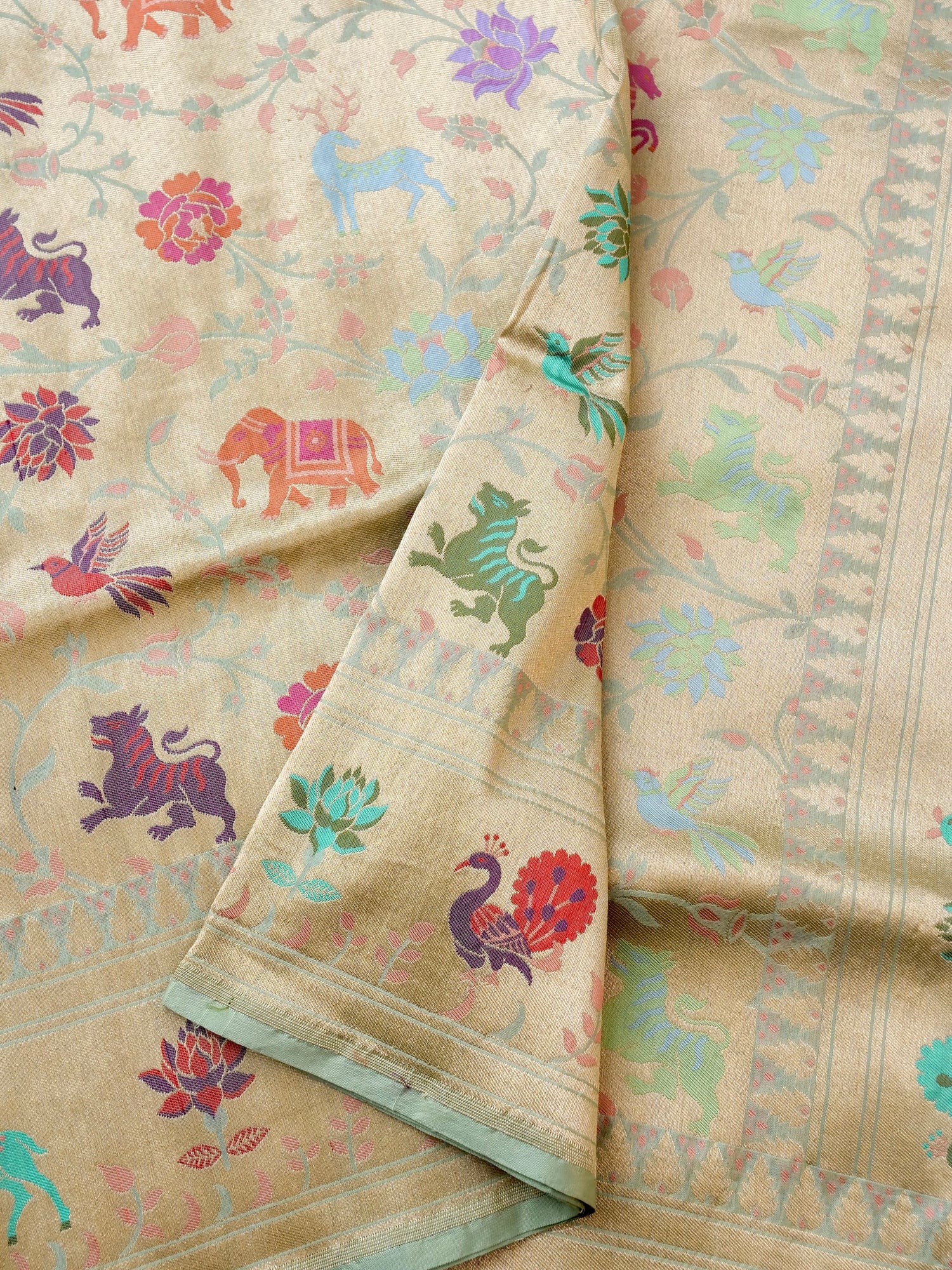 Handloom Banarasi Katan Silk Khinkhab Shikargah Saree